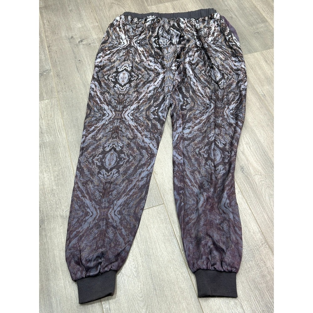 Gypsy 05 Jogger Pants Womens Small Silk Blend Gray Abstract Print Lagenlook Boho